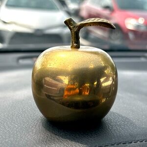Brass Bell Apple Shaped with Stem and Leaf Rings Beautifully 3" Tall Patina